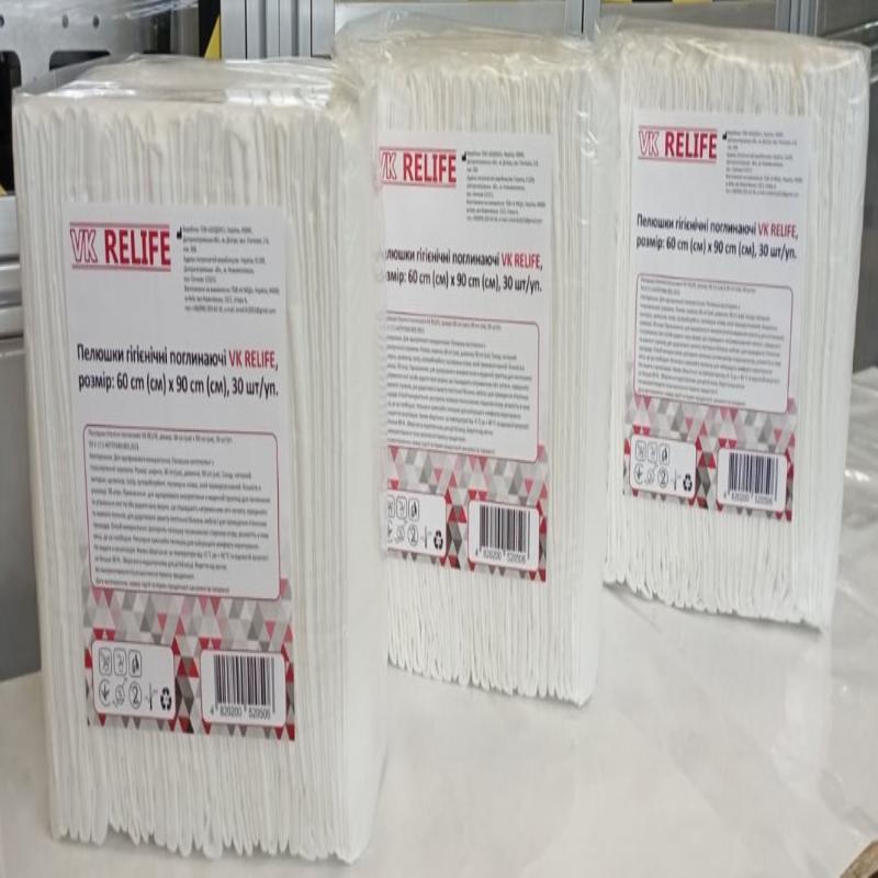 Пелюшки гігієнічні поглинаючі ТМ VK RELIFE, 60х90см, 30 шт/уп